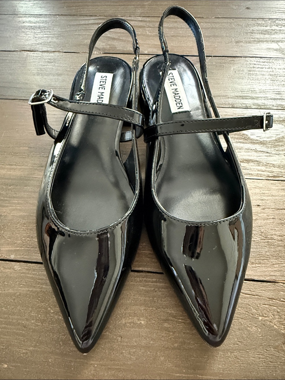 Steve Madden Black Patent Pointed Slingback Flats